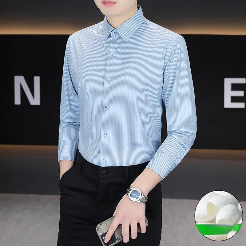 

Классическая полосатая деловая повседневная рубашка с длинным рукавом, модная, универсальная, мужская, весенне-осенняя, высококачественная, хит продаж