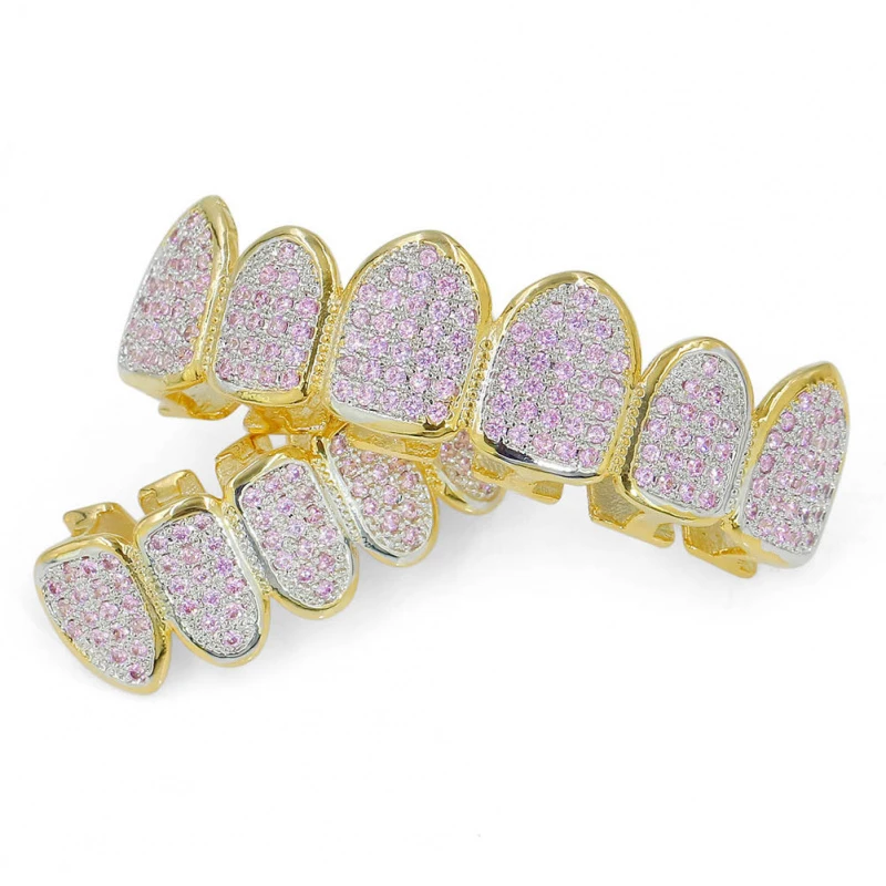 New Fitted Hip-Hop Gold Tooth Grill Hat  Micro Spread Hip Hop/Punk Teeth Grill Set Men'S  Women'S Top  Bottom Grills Present