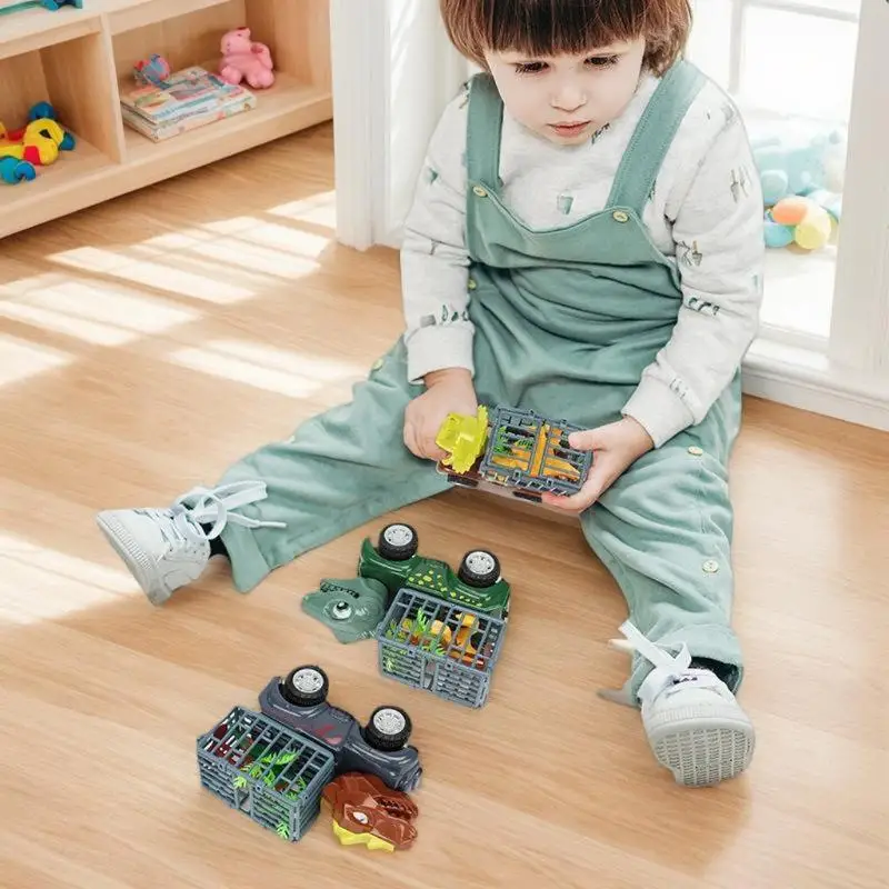 Puxar para trás carro de brinquedo de caminhão de dinossauro com transporte de monstro para meninos conjunto de jogos