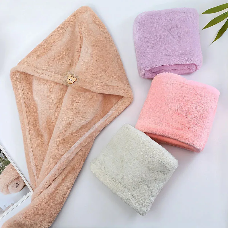 Double thickened shower cap super absorbent quick drying shower cap coral velvet towel ladies head wrap shampoo towel