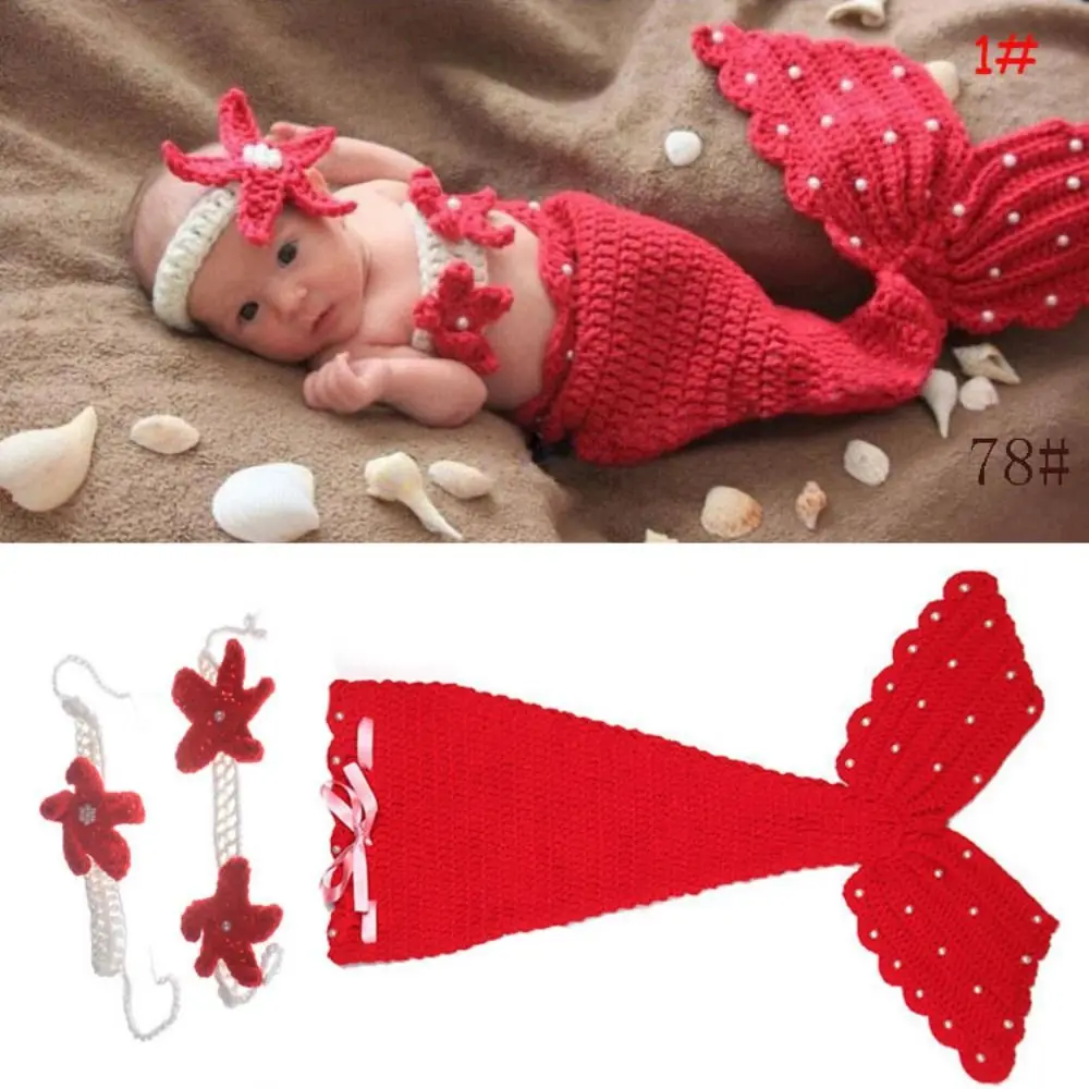 

3pcs/Set Creative Baby Mermaid Costume Set Soft Handmade Newborn Photography Props Comfortable Washable Baby Photo Props