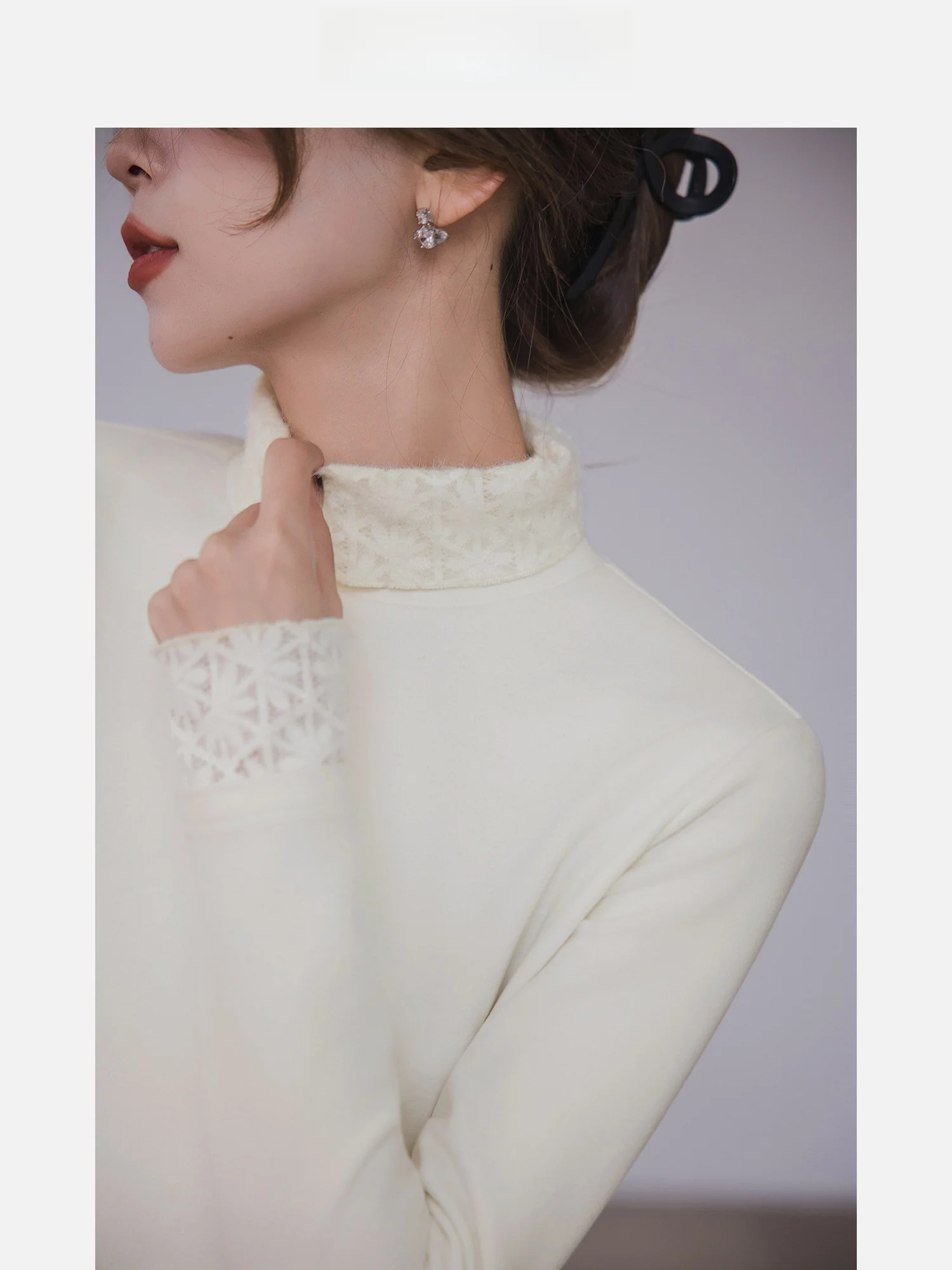 

Женская футболка High Ne Fce на подкладке с кружевом в стиле пэчворк, готовая к работу, осень-зима, новинка, универсальная основа, irt от Xiaoguli