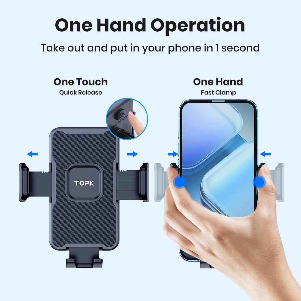 Автомобильный держатель для телефона TOPK для вентиляционного отверстия — регулируемый зажим, совместимый со всеми смартфонами, идеально подходит для использования без помощи рук
