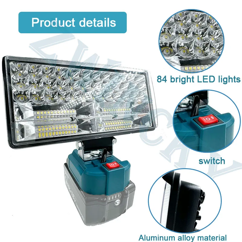 18V 84LED Work Light Cordless Flashlight For Makita Li-ion Battery Emergency Lamp Camping Jobsite Lights BL1430 BL1830