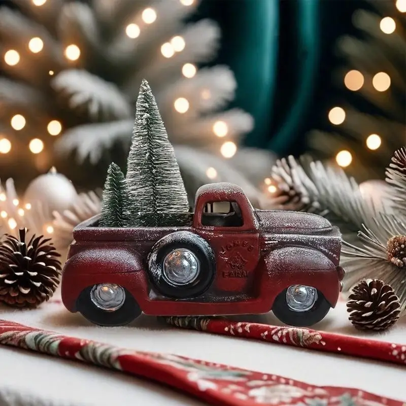 Christmas Decorations Truck Statue Holiday Decor Retro Red Car Resin Statue Decorative Red Truck Model For Bookshelf Entryway