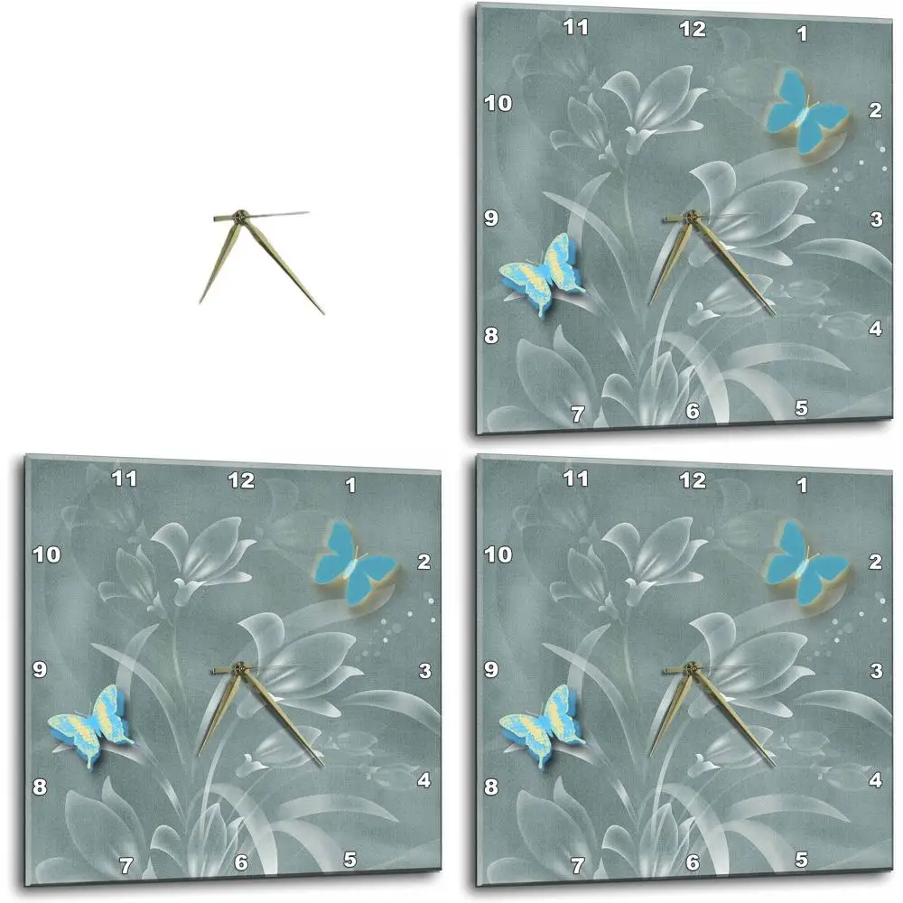 

Elegant Damask Wall Clock with Sage Green, Butterflies, and Flowers, 13 x 13