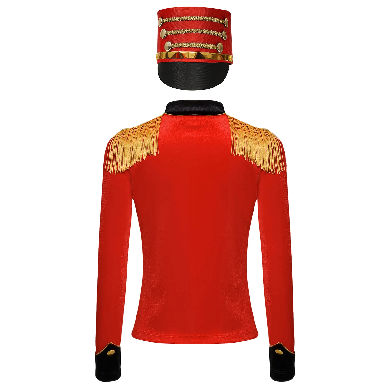 Kids Girls Honor Guard Drum Major Majorette Cosplay Costume Circus Ringmaster Costume Long Sleeve Fringe Epaulet Jacket with Hat