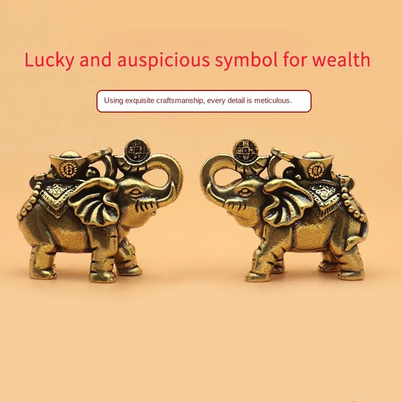 Lucky Elephant Keychain Pendant Small Brass Craft Jewelry for Stall Selling Cross-Border Heat-Selling Attracting Wealth