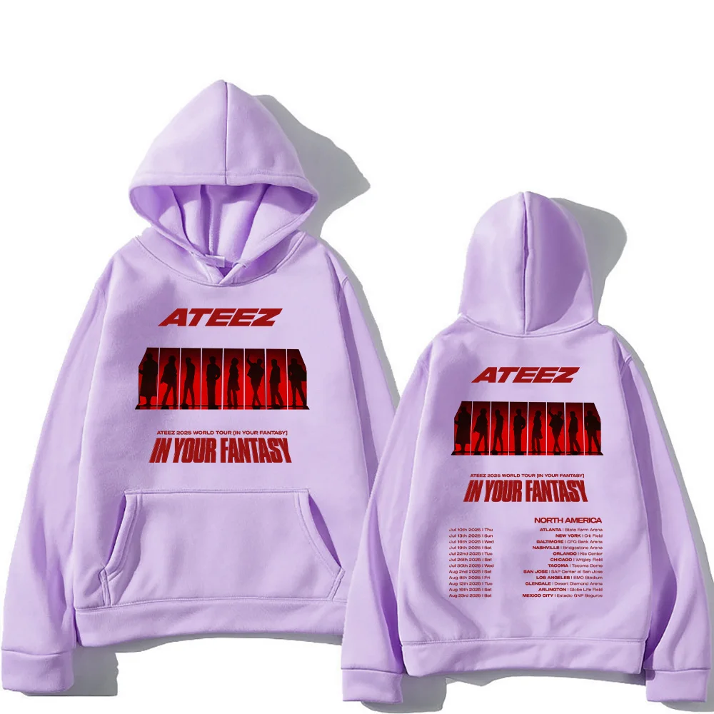 Ateez Kpop Bluzy Ateez 2025 World Tour in Fantasy Pullovers Harajuku Estetyczne bluzy graficzne Unisex Vintage Luźna bluza z kapturem