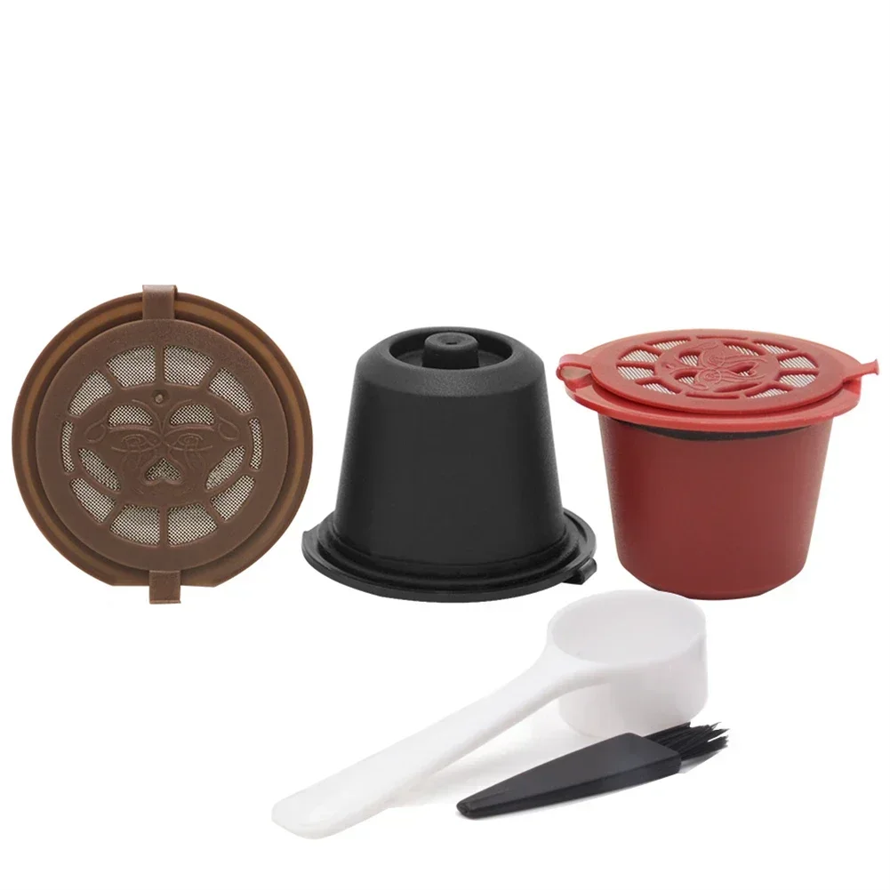 3Pcs Reusable Coffee Capsule For Nespresso Coffee Machine Capsule Cups Coffee Maker With Spoon And Cleaning Brush USEFUL