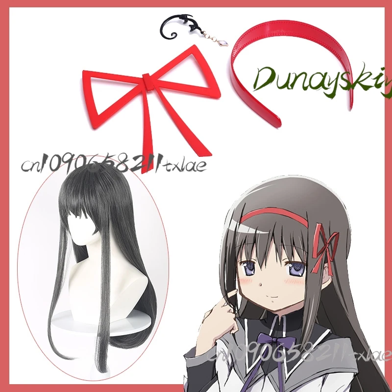 أنيمي Puella Magi Madoka Magica تأثيري Akemi Homura شعر مستعار تأثيري اكسسوارات الأحمر عالية الجودة kawaii مجموعة هالوين حفلة تأثيري