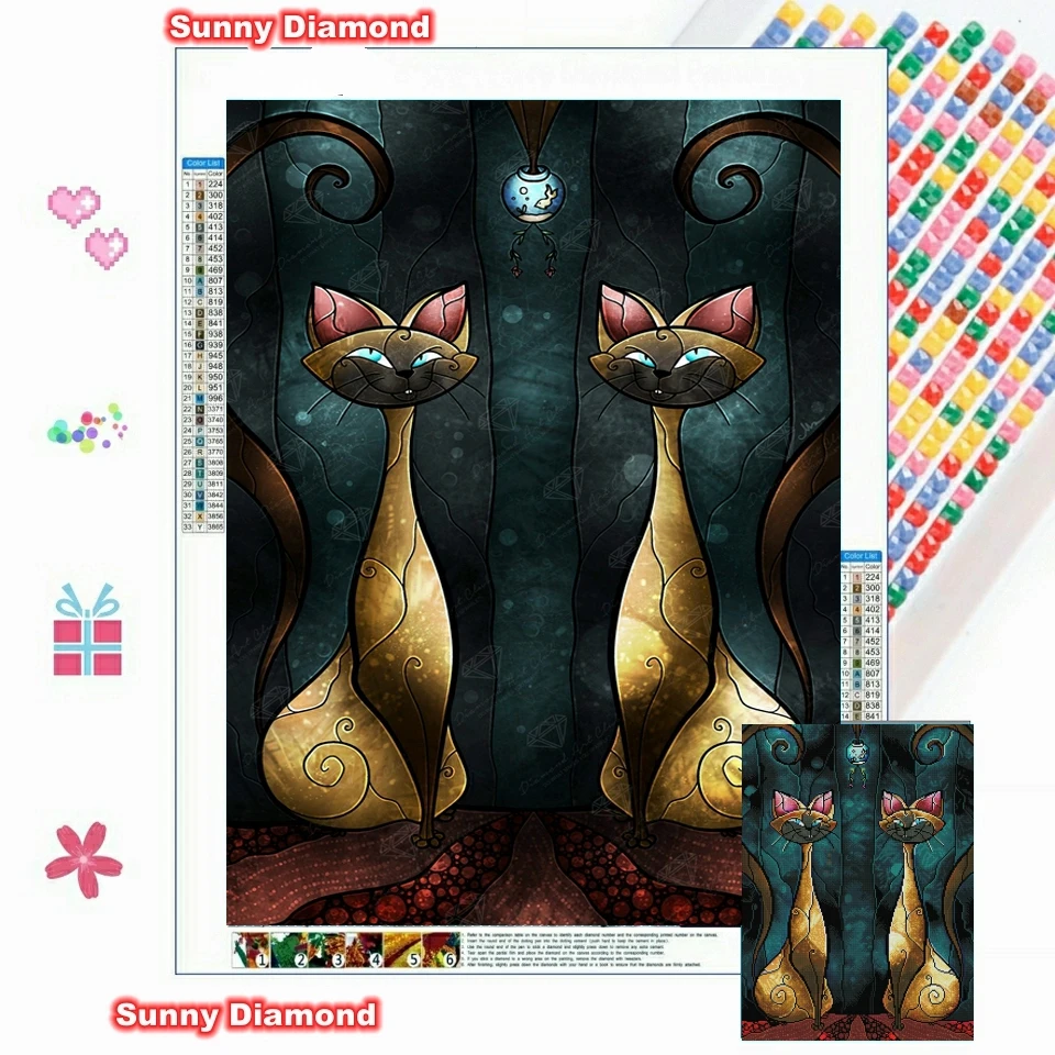 

New Siamese Tease Cat Diamond Painting Stitch Portrait Poster Full Drill Nordic Art Mosaic Embroidery Rhinestone Room Home Decor