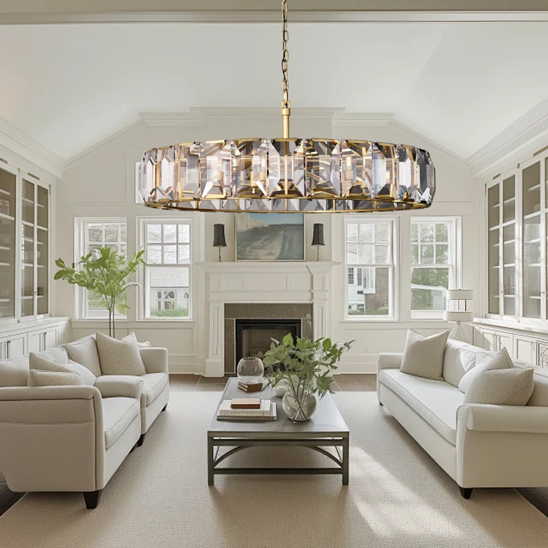 

Modern Gold High-grade Crystal Ceiling Pendant Light Large Round Hanging Lamp for Living Room Dining Table American Style Lampa