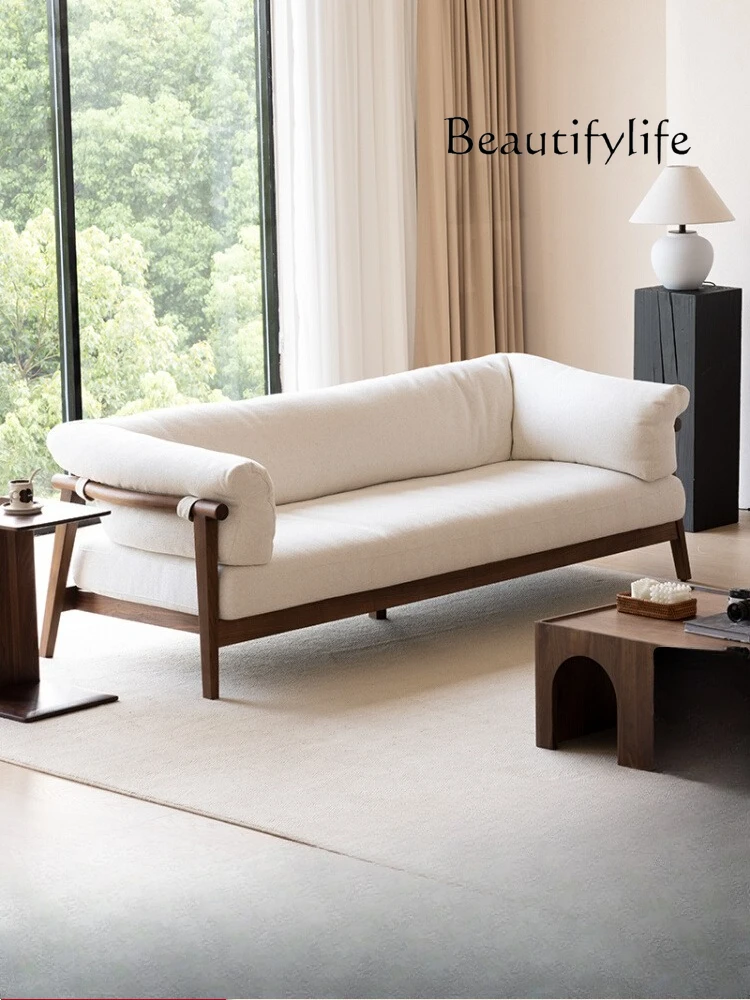 

North American black walnut all-solid wood sofa Nordic simple living room home fabric sofa three-person log furniture