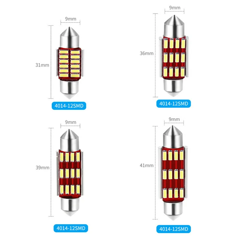 100PCS LED Canbus Festoon 31mm/36mm/39mm/41mm 4014-12SMD Bulb 12V Auto Interior Reading Lamp License Plate Lights Car Dome Bulbs