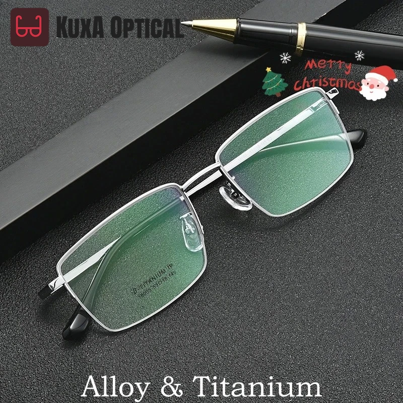 

KUXA Сверхлегкие деловые модные очки из титанового сплава, маленькие квадратные ретро-оптические очки по рецепту в полуоправе для мужчин