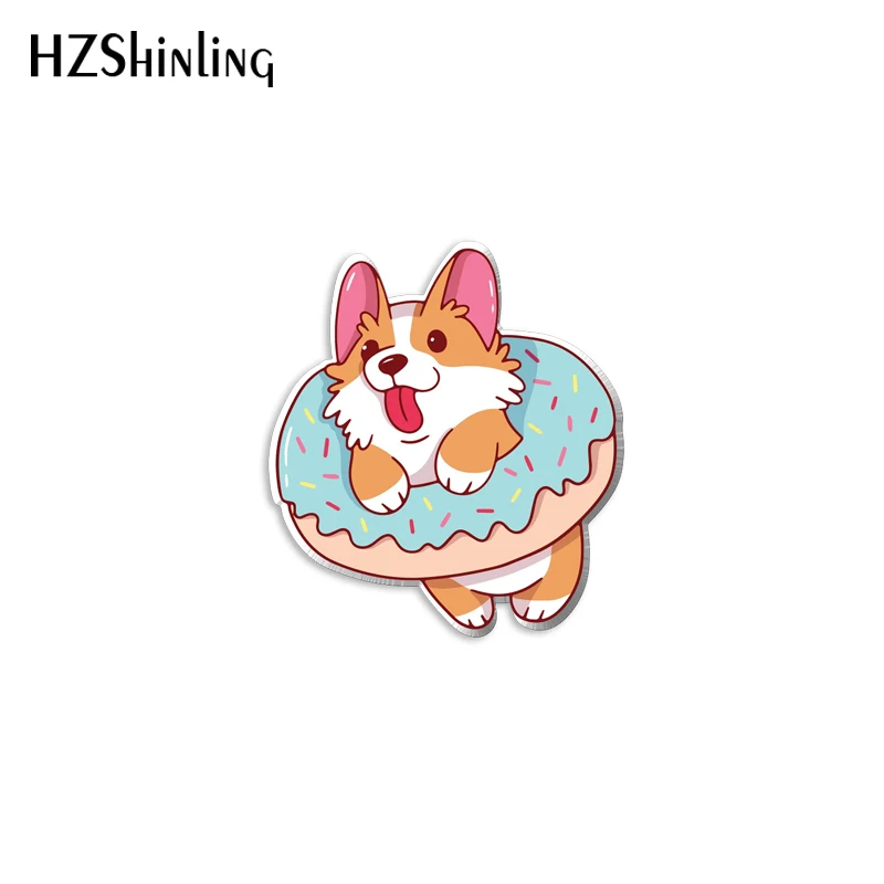 2023 New Yellow Corgi Acrylic Lapel Pin Cute Dog Epoxy Butterfly Clasp Pin Handmade Butterfly Brooch