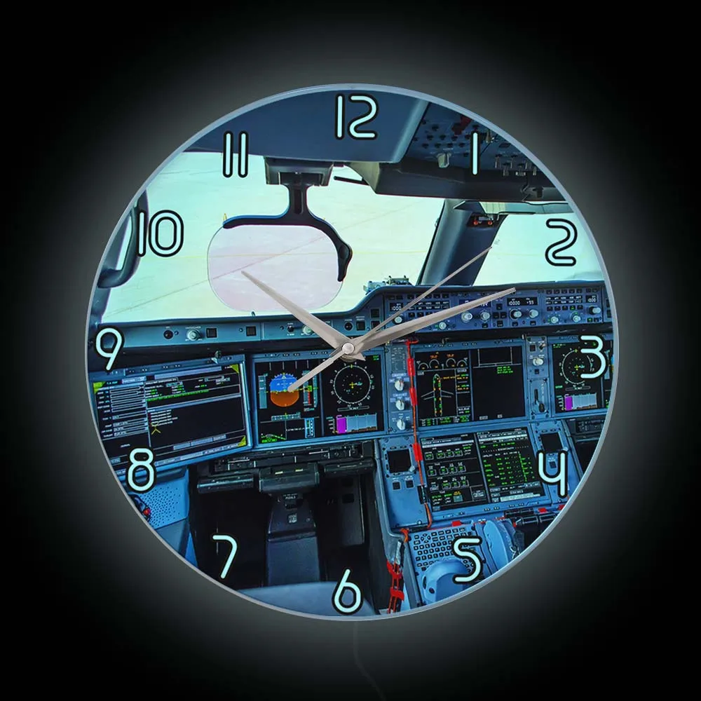 

Airplane Engine Art Plane Cockpit Luminous Wall Clock For Bedroom Aviation Home Decor Wall Watch Aircraft LED Night Lamp Clock