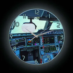 Airplane Engine Art Plane Cockpit Luminous Wall Clock For Bedroom Aviation Home Decor Wall Watch Aircraft LED Night Lamp Clock