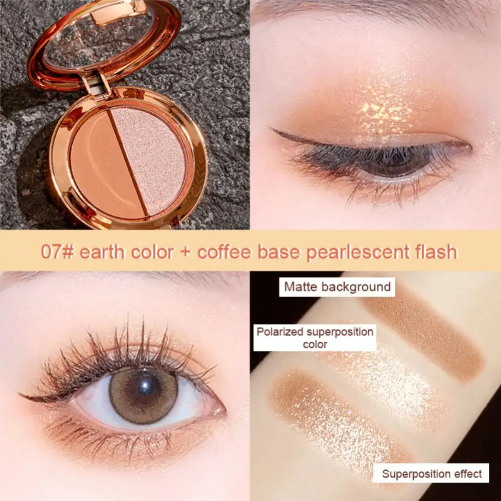 Two-Colors Eye Shadow Plate Pearlescent Orange Golden Glitter Eyeshadow Palette Shiny Portable Waterproof Lasting Eyes Makeup