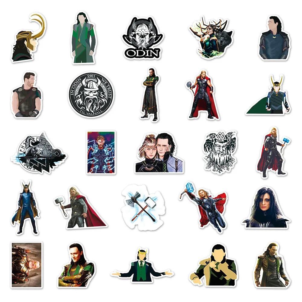 10/30/50pcs Disney Marvel Thor Stickers for Laptop Skateboard Bicycle Luggage PVC Waterproof Classic Kids Cool Decal Sticker