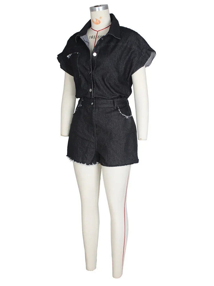 Wmstar Vrouwen Denim Jumpsuit Casual Solid Fashion Button Stretch Shorts Streetwear Speelpakjes Romper Groothandel Dropshipping 2024