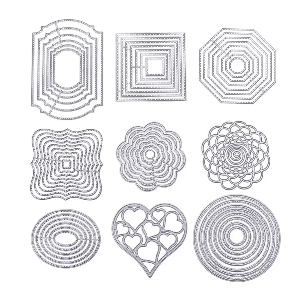 

9 Set Flower Heart Metal Cutting Dies Stencil Square Oval Round Octagon Mould for DIY Scrapbooking Paper Card Making Craft Decor