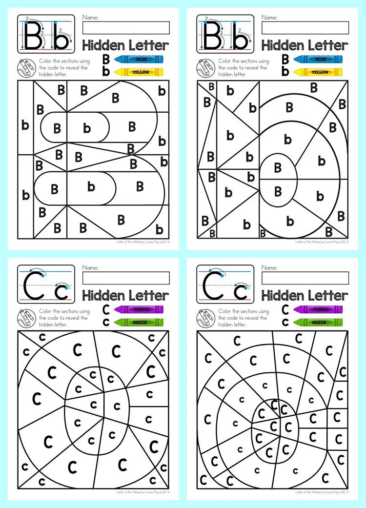 Letras del alfabeto ocultas: funda superior e inferior, hojas de trabajo de identificación de letras, libro de trabajo de aprendizaje