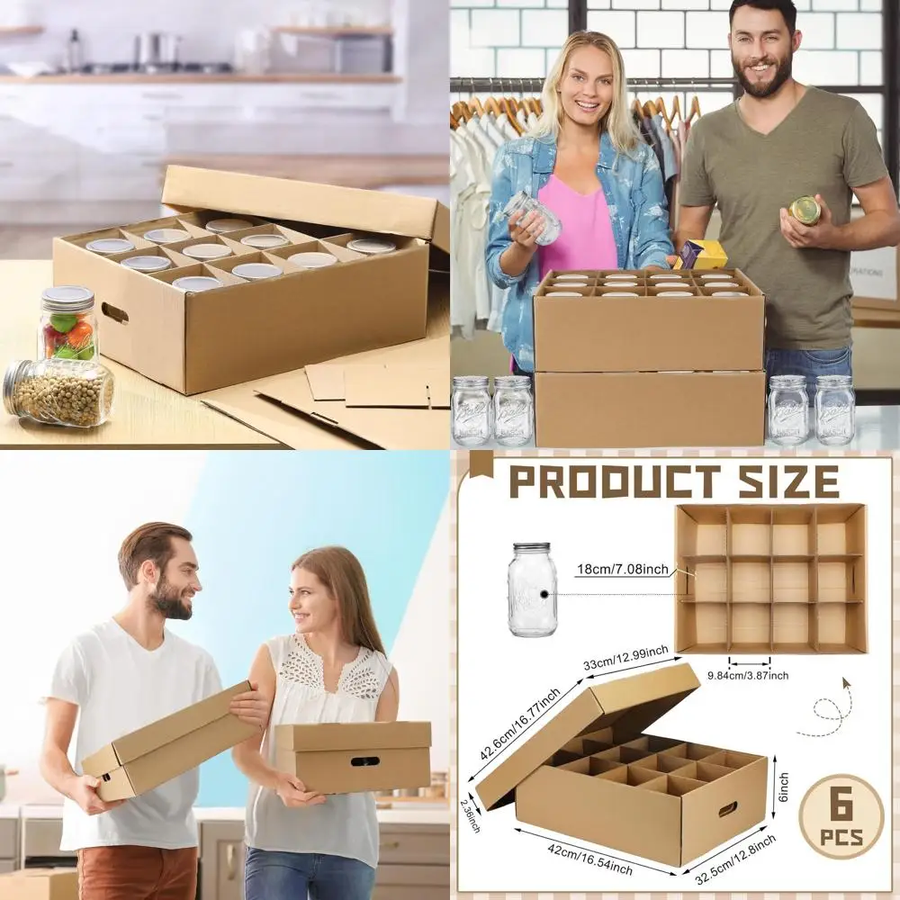 

Stackable 16 oz Mason Jar Storage Boxes with Handles, Dividers, and Natural Color for Canning and Organization