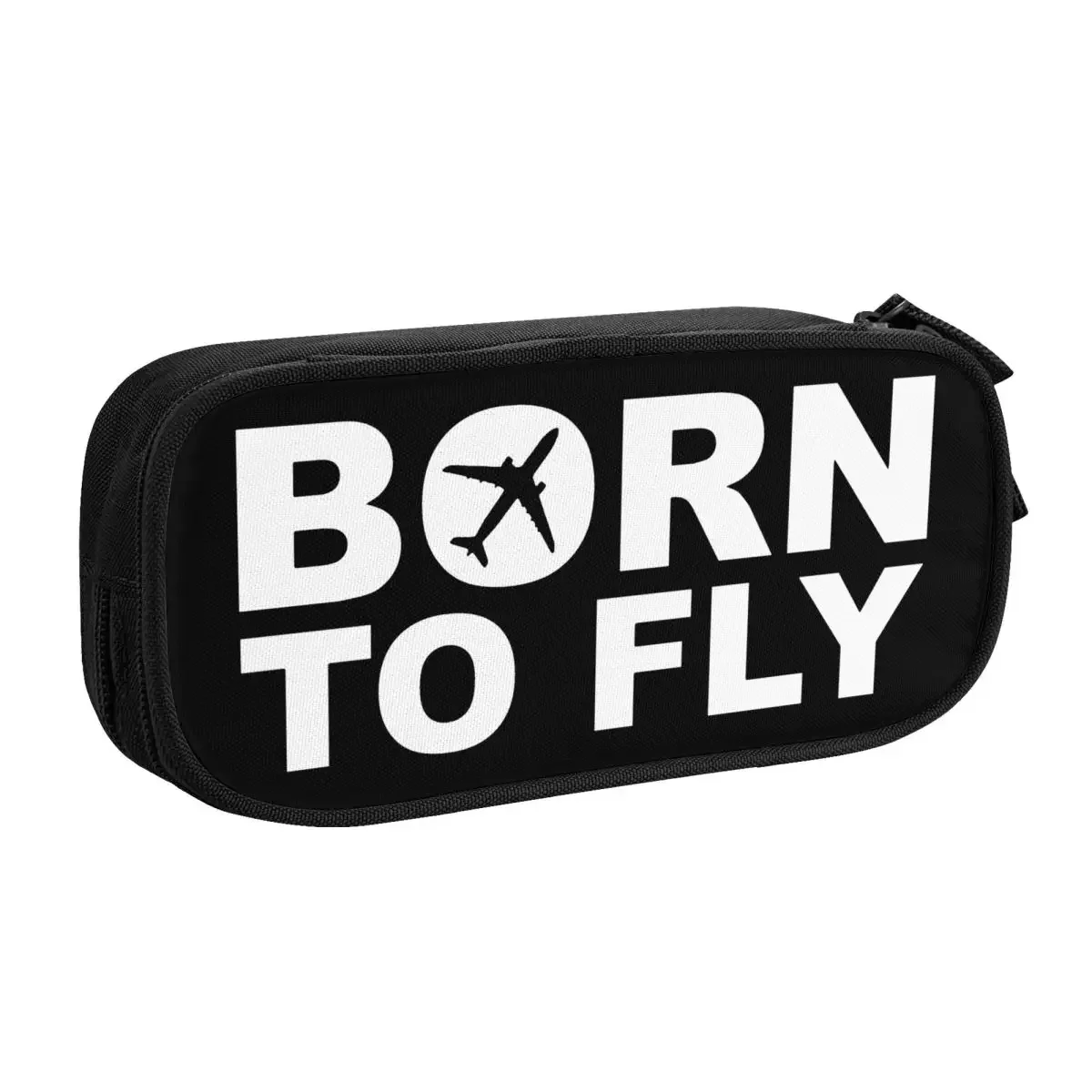 Custom Kawaii Born To Fly Flight Pilot Pencil Cases for Aviation Airplane Aviator Gift Large Storage Pen Bag Box School Supplies