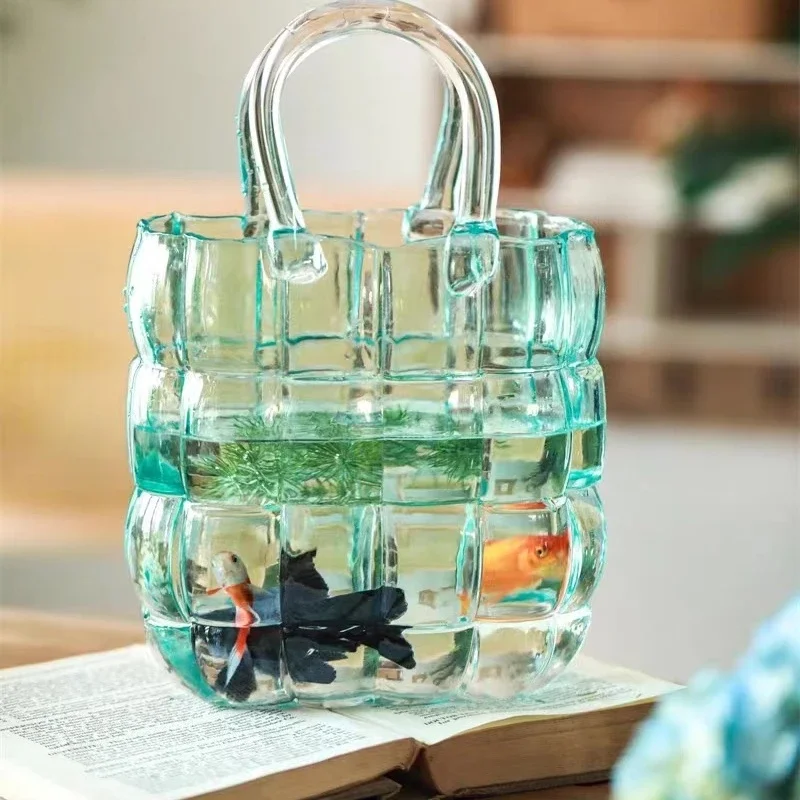 Handbag Vase Multifunctional Glass Bag Flower Pot Aquatic Plant Fish Tank Garden Home Water Arrangement Ornaments Wedding Decor