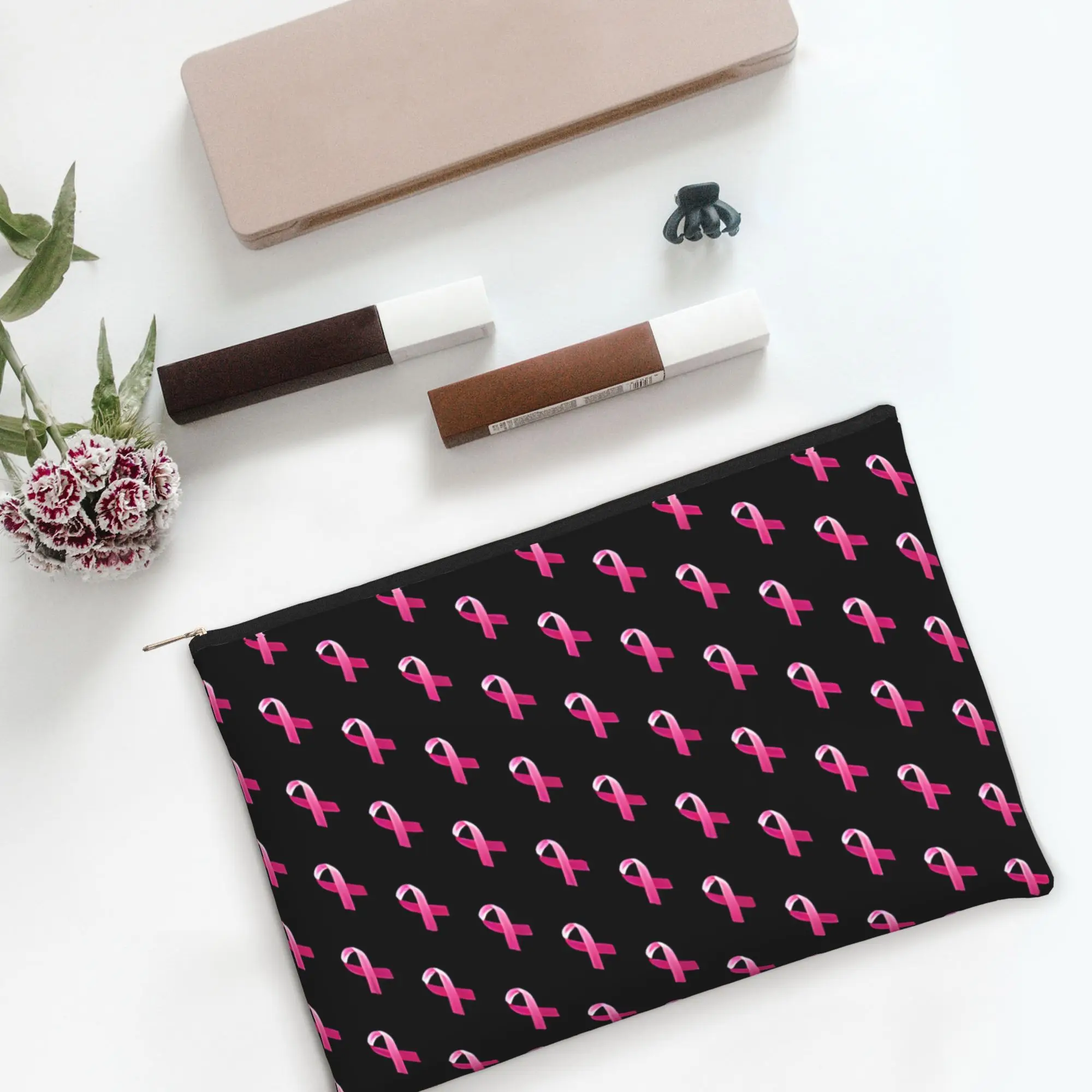 Lightweight Cute pouch CANCER AWARENESS PINK RIBBON Makeup Bag  Toiletry Bag with Zipper