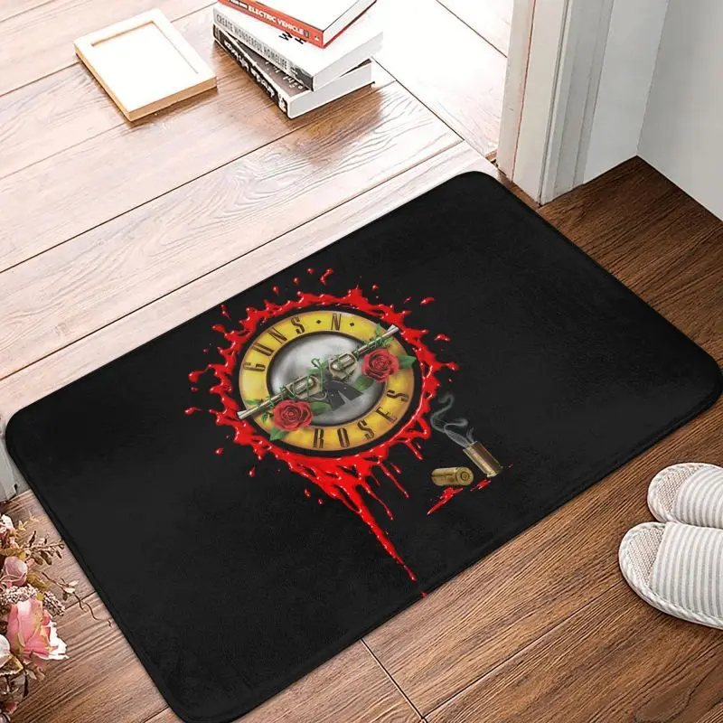 Heavy Metal Guns N Roses Bullet Logo Floor Door Kitchen Bath Mats Anti-Slip Indoor Doormat Garden Entrance Carpet Rug