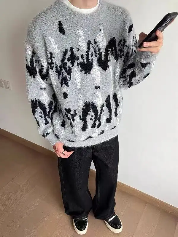 

Retro Tie Dye Color Blo Men's Knitted Sweater Loose Casual Soft Comfortable Lazy Sle Long Sve round Ne Pullover Coat