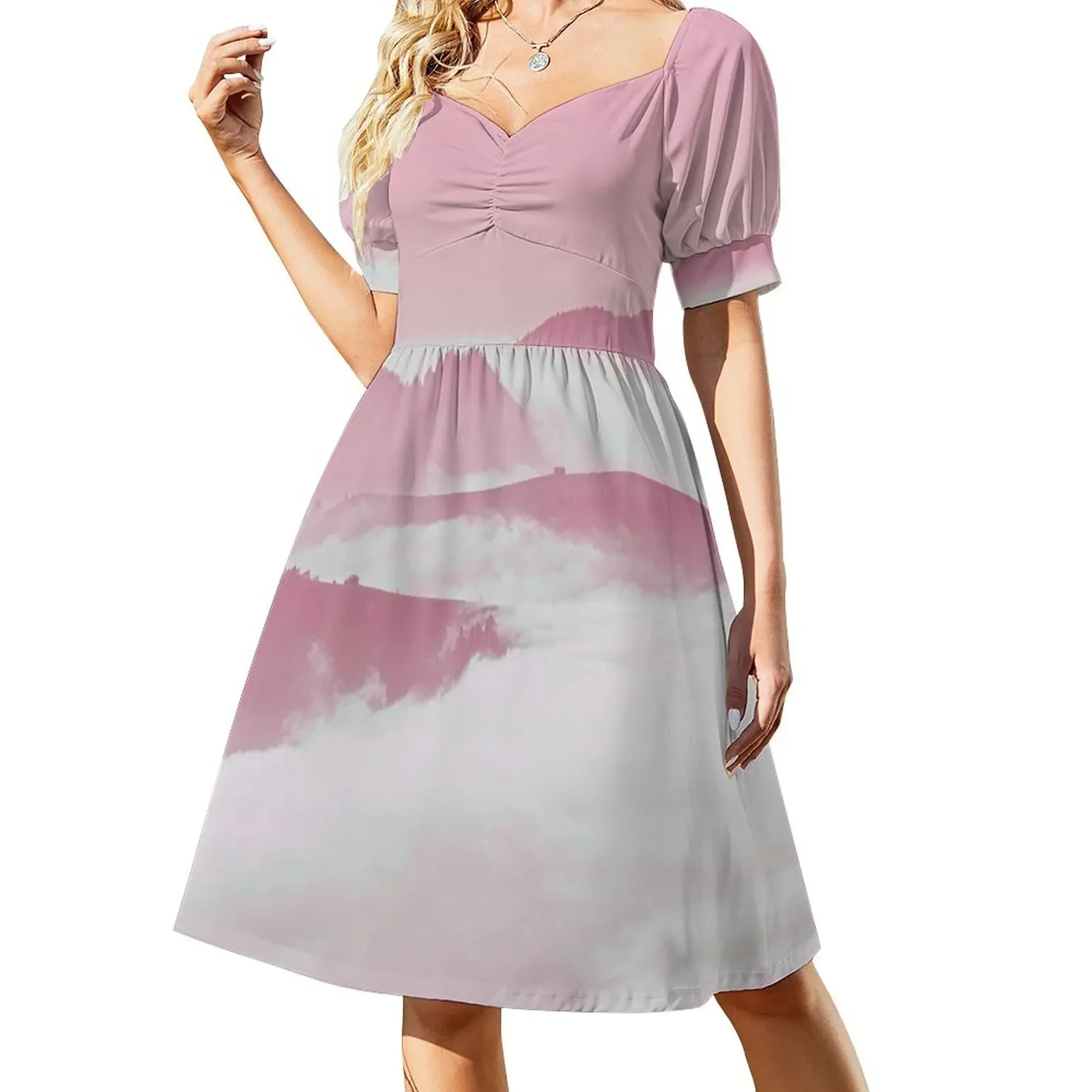 

Fog Sea Pink / Swiss Artwork Photography Short-Sleeved Dress womans clothing dress dresses