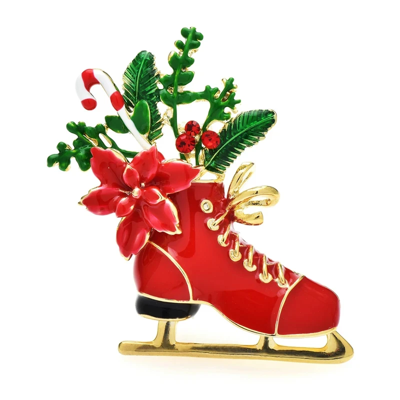 Wuli&baby Christmas Skating Shoes Brooches For Women  Enamel Taking Gifts Ice-skate Party Office Brooch Pins Gifts