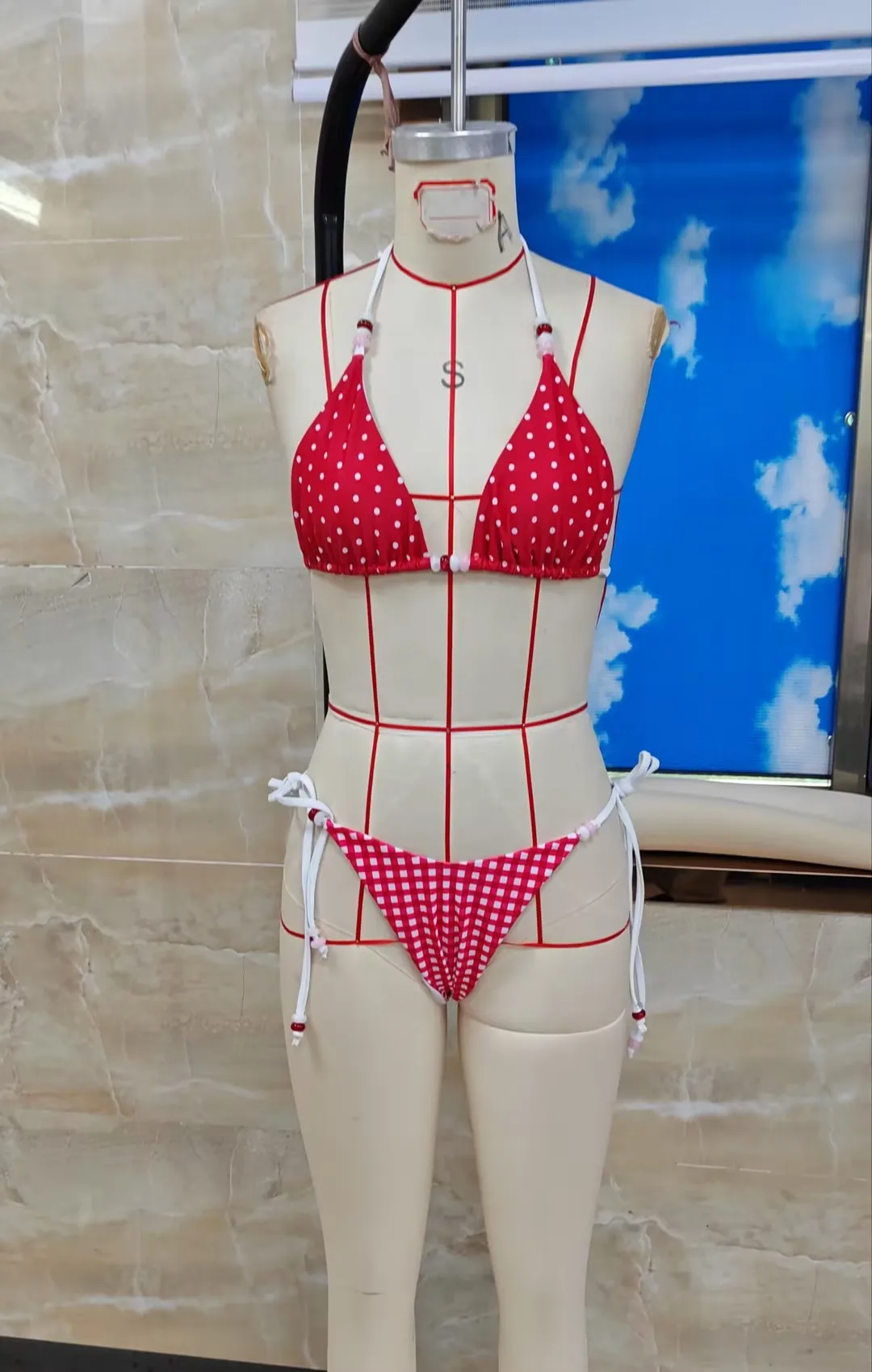 

Swimwear Women Dots Print Brazilian Bikini Sets Sexy Pearl Halter Thong Swimsuits Two Pieces Bathing Suits Vacation Beachwear