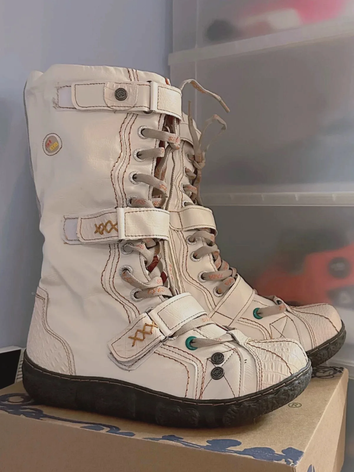 

New Women's White Green Cute Mid Calf Boots Multi Buckle Lace Up Decor Unique Design Flat Heel Fashion Casual Daily Shoes