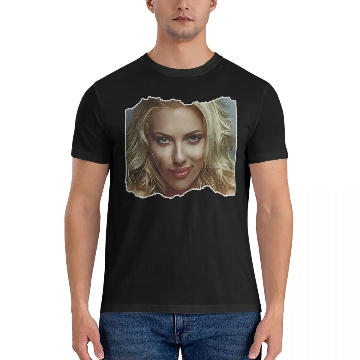 SEXS T-Shirts Men scarlett johansson Leisure Cotton Tees Crew Neck Short Sleeve T Shirt Summer Clothing