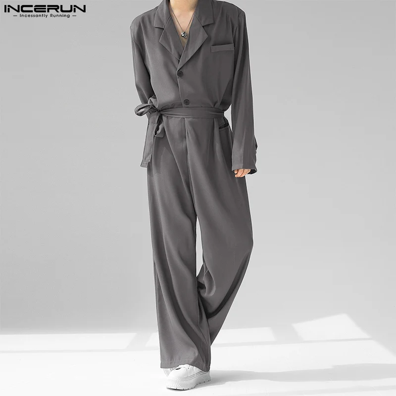 Fashion Men Jumpsuits Solid Color Lapel Long Sleeve Streetwear Korean Style Rompers Loose 2023 Casual Men Overalls S-5XL INCERUN