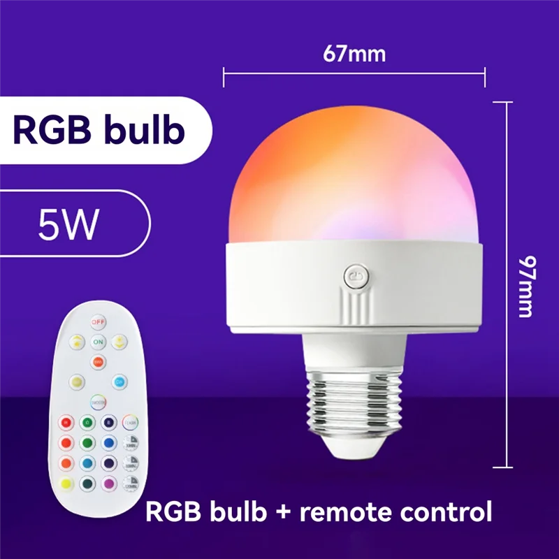 ABUG-Dimmable RGB 3-Color E27 Bulb USB Charging Remote Control Timing Removable Magnetic Bedside Table Lamp LED Reading Night Li
