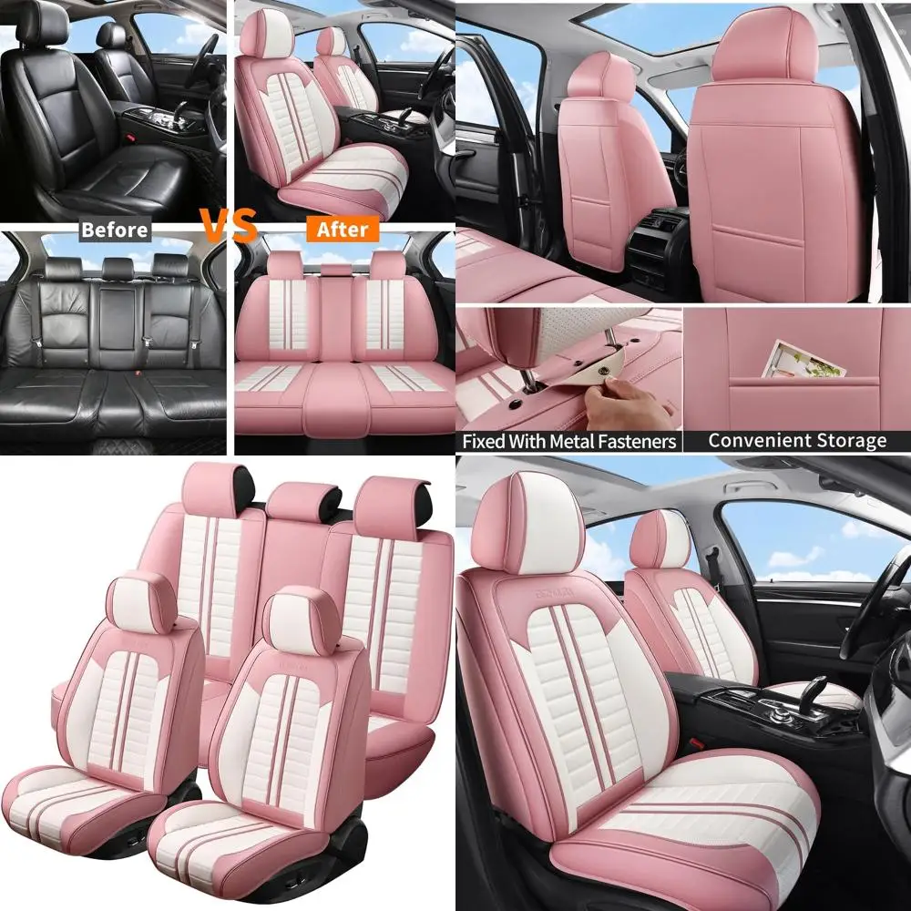 

Car Seat Covers Full Set Leather, Luxury Universal Automotive Vehicle Seat Cover for Cars SUV Pick-up Trucks, Heavy Duty Waterpr