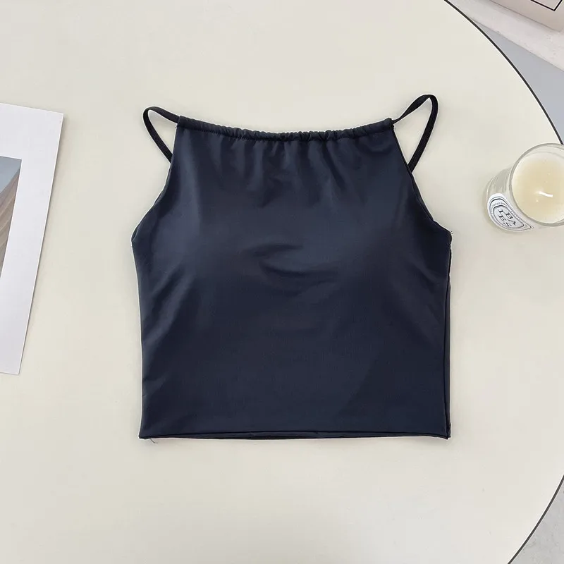 Ice Silk Solid Color Camisole Seamless Vest for Women with Breast Pads and Beautiful Back Sleeveless Inner Top To Wrap The Chest