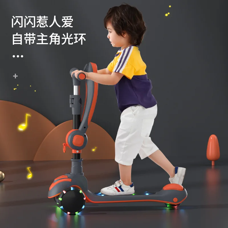 Children's Scooter Three-in-one Can Sit and Slide One-button Folding 2-12 Years Old Boys and Girls Outdoor Children's Scooter