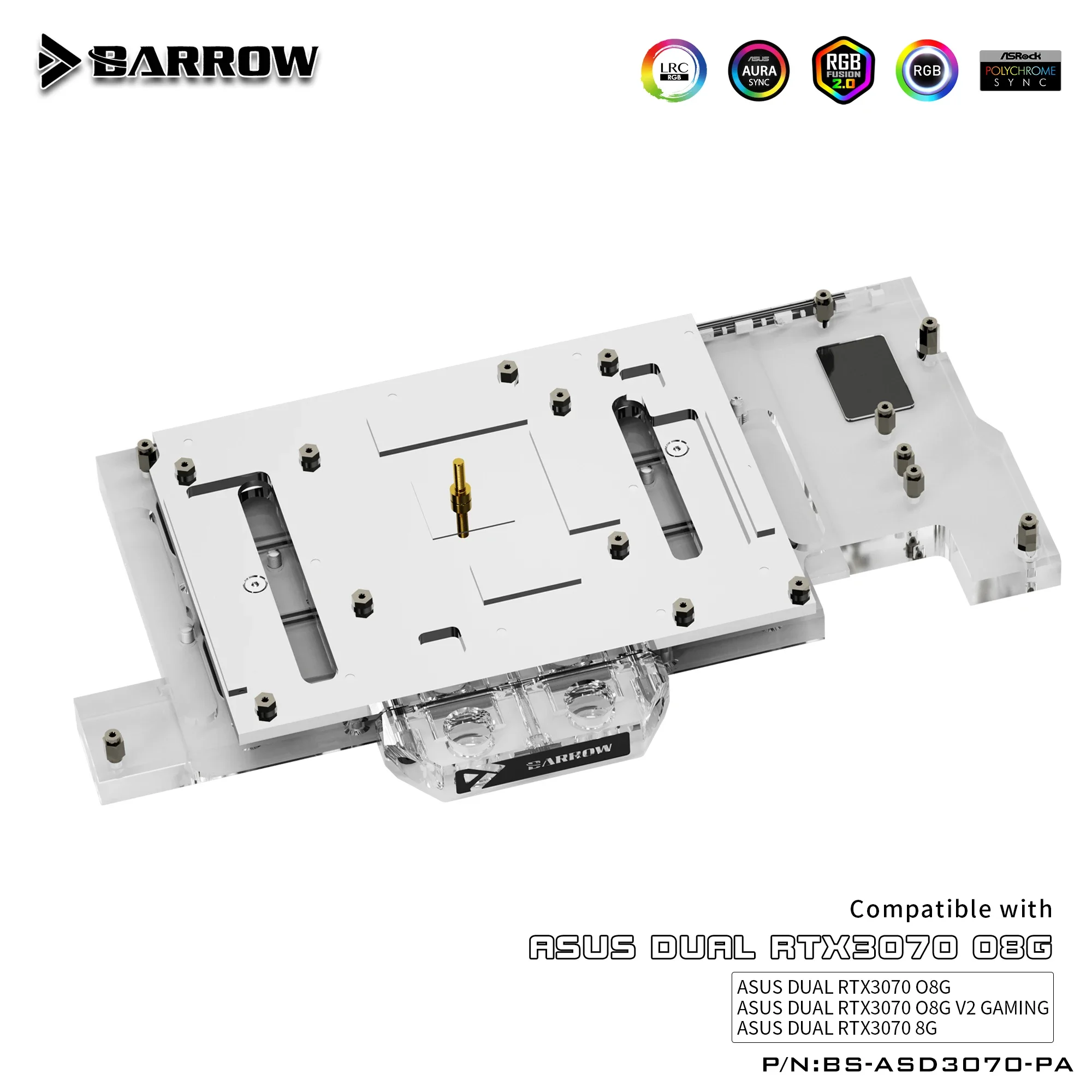 Imagem -04 - Barrow Gpu Water Block para Asus Dual Rtx3070 O8g 8g Placa Gráfica Cooler 5v Argb 3pin Aura Sync Bs-asd3070-pa