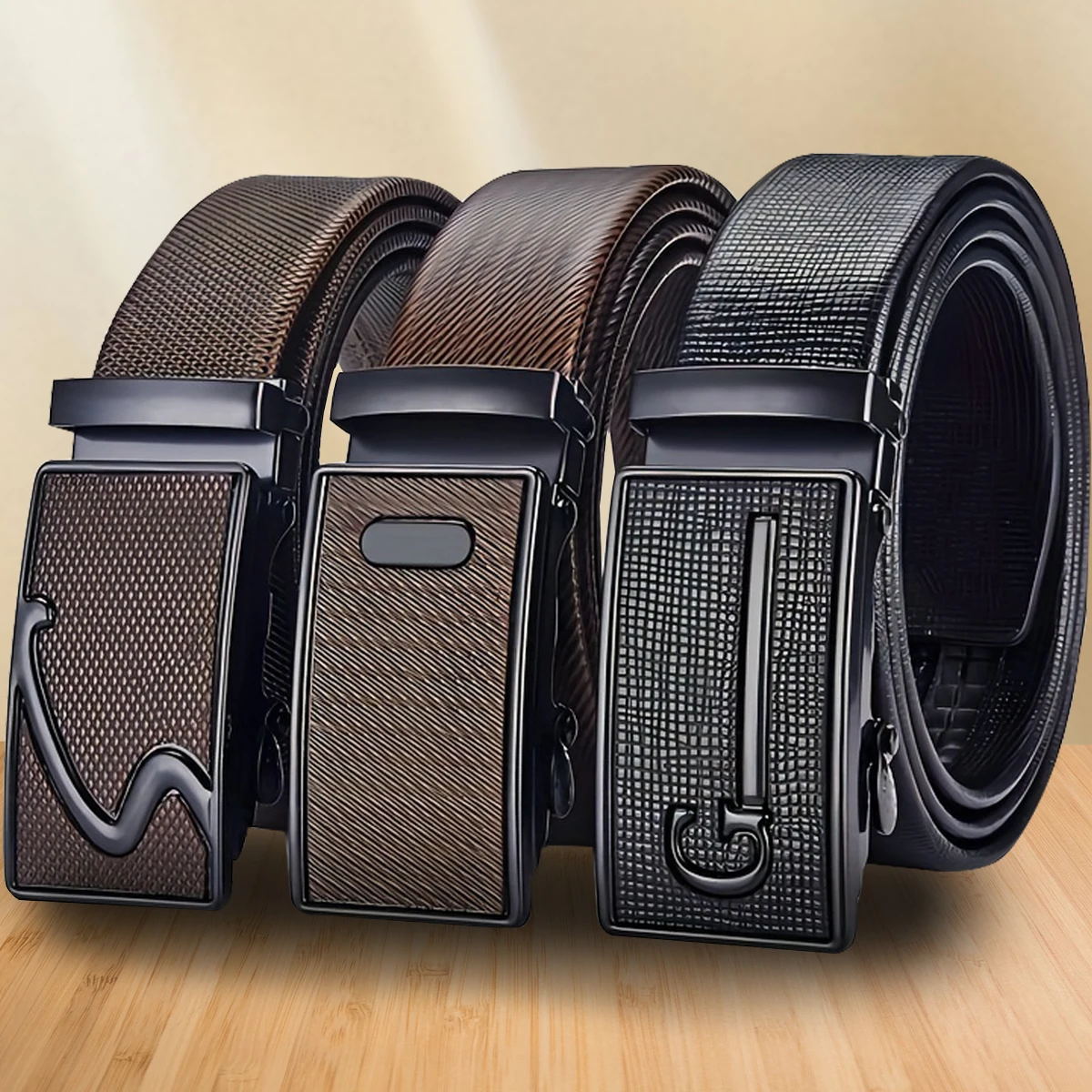 Two Pack New Men's Belt Automatic Buckle Waist Belt Korean Version Trendy Casual Versatile Middle-Aged Youth Business Pants Belt