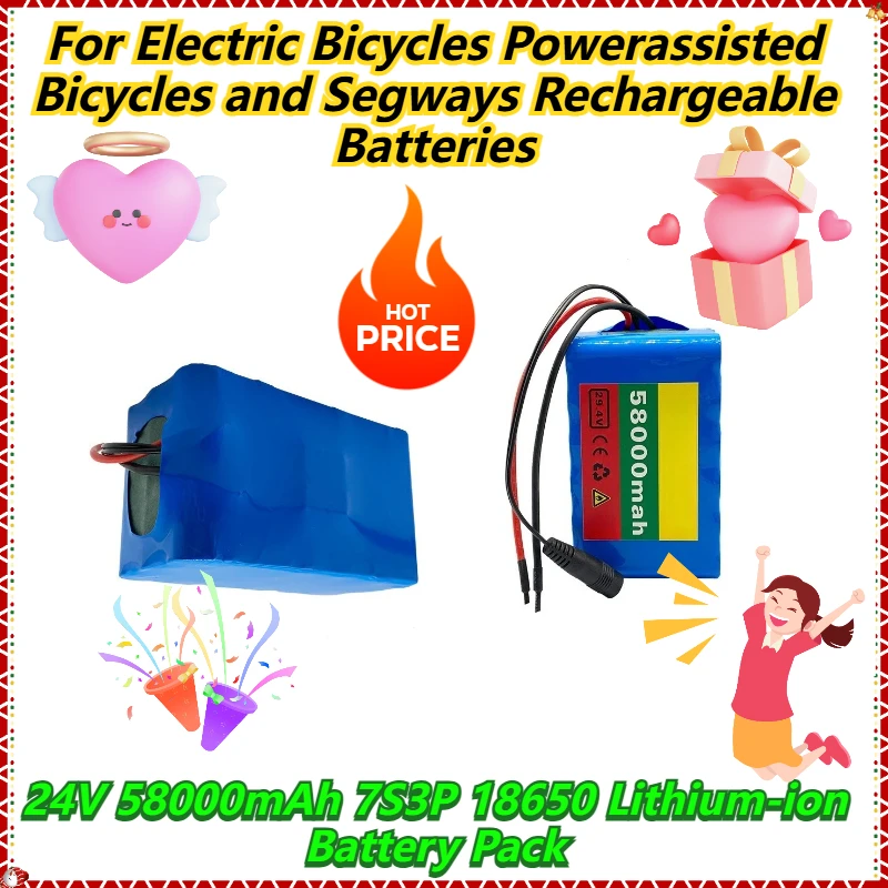 

For Electric Bicycles Powerassisted Bicycles and Segways Rechargeable Batteries 24V 58000mAh 7S3P 18650 Lithium-ion Battery Pack