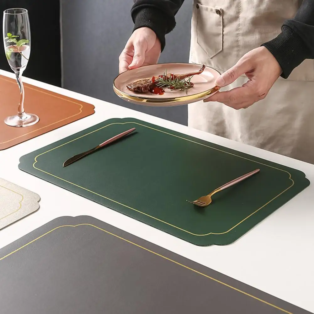 Rectangle Faux Leather Placemat Modern Waterproof Heat Resistant Non slip Heat Insulation Dishwasher Safe Table Pad