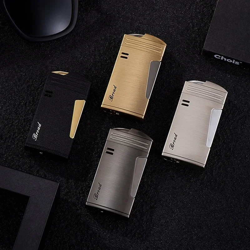 2025Broad Metal Windproof Cigar Cigarette Lighter Jet Torch Gas Flames Unusual Lighters Smoking Accessory Butane Gadgets for Men