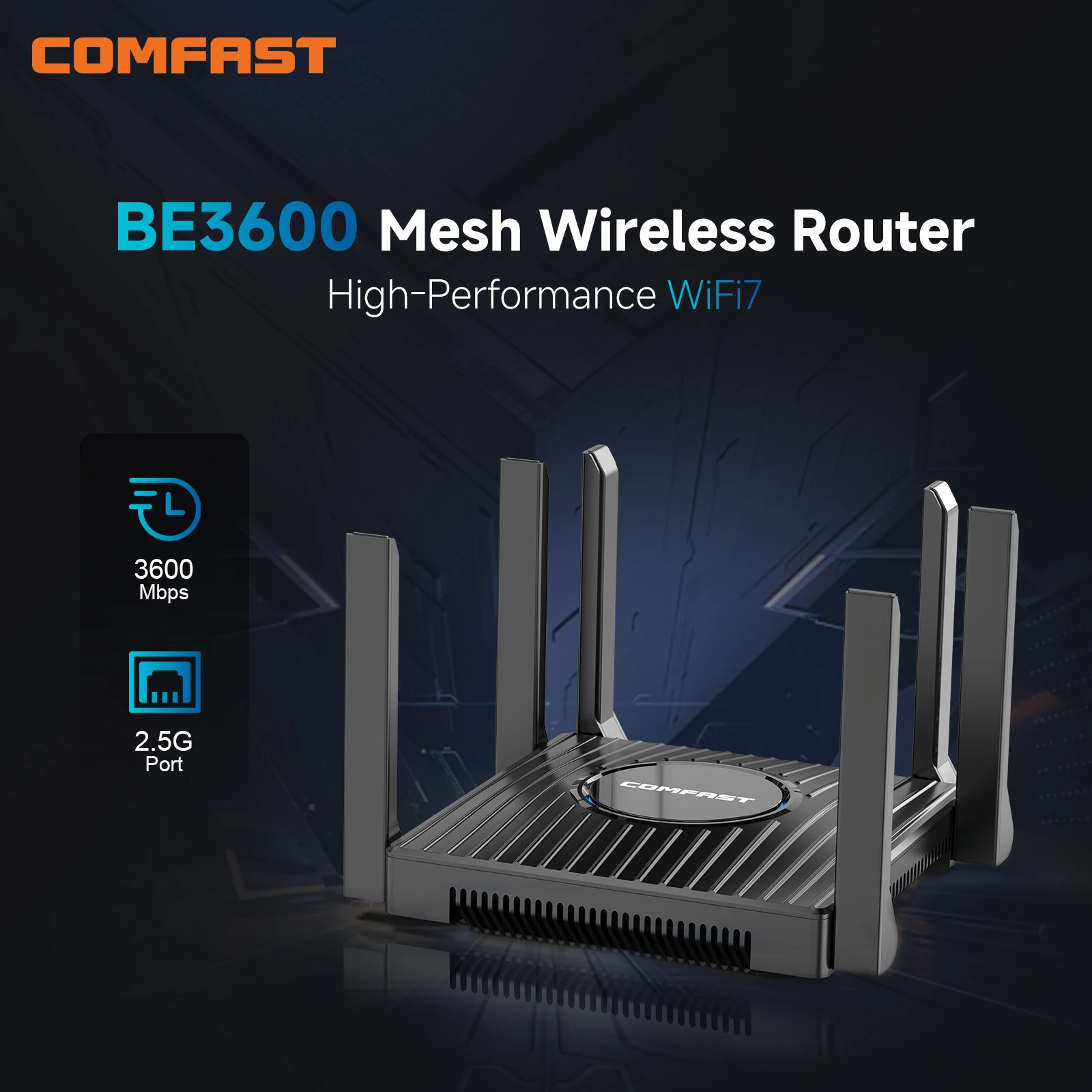

COMFAST WiFi7 BE3600 Mesh Router Dual Band 2.4GHz/ 5.8GHz Wireless Router 3600M 2.5G port Wifi Signal Booster Amplifier for Home